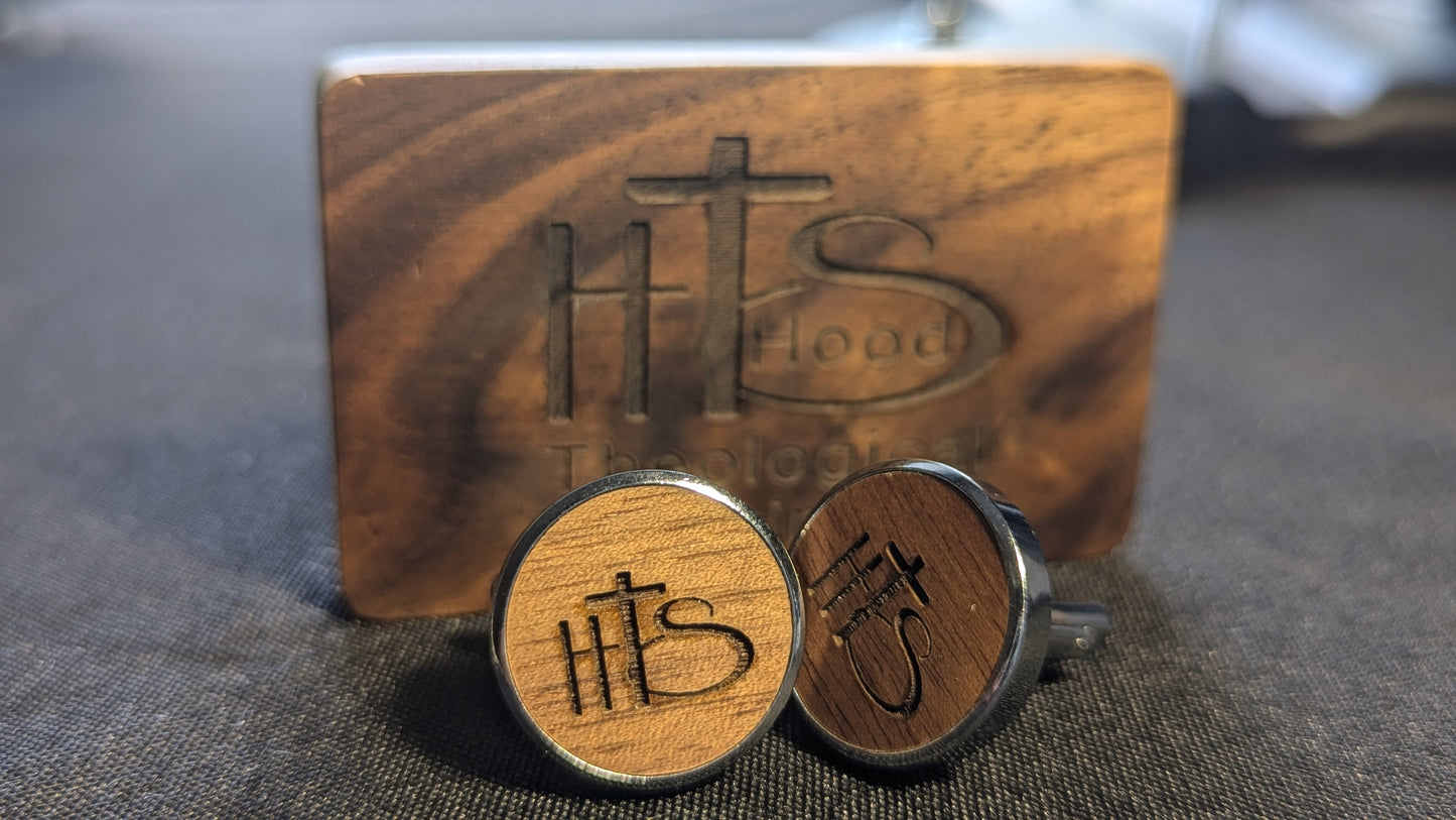 HT- Engraved Wooded Cuff Links and Tie Clip